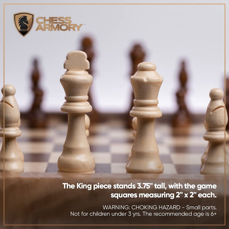 Chess Armory Wooden Chess Set â€“ 17-Inch Large Chess Board with Felted Storage Box, Extra Queens & Handcrafted Staunton Pieces - Image 4